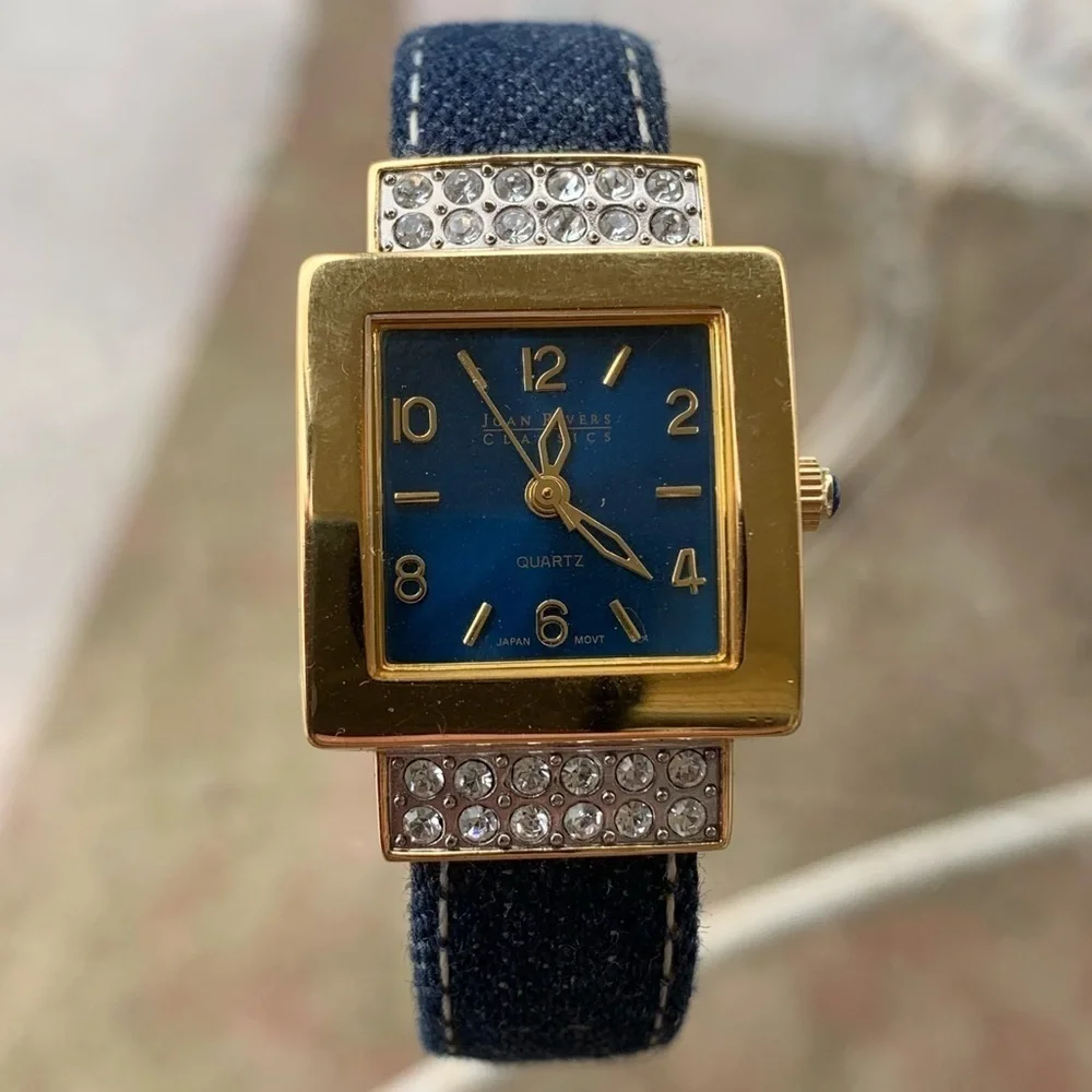 Joan Rivers Ladies Watch Square Face Blue Denim  rhinestones Wristwatch